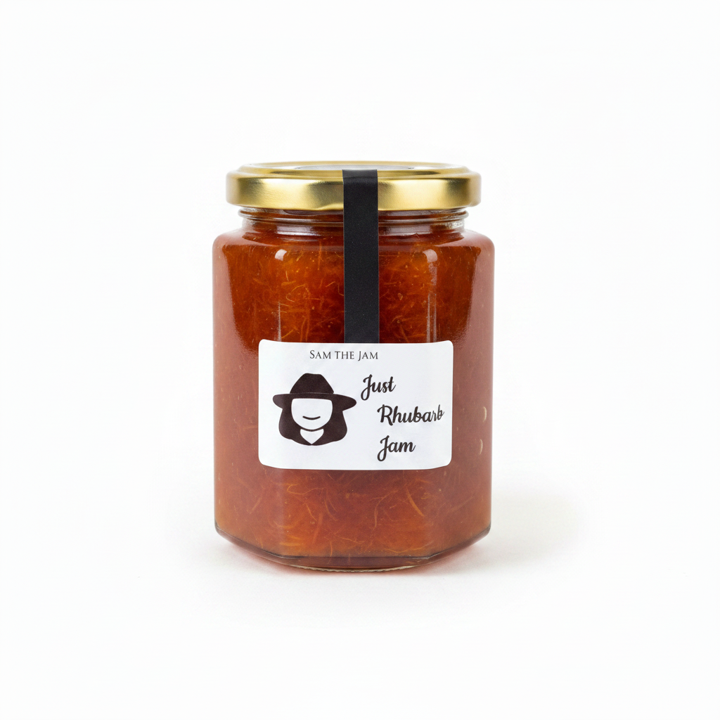 Just Rhubarb Jam - Medium jar on white background