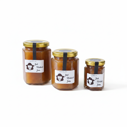 Just Rhubarb Jam - All three jars on white background